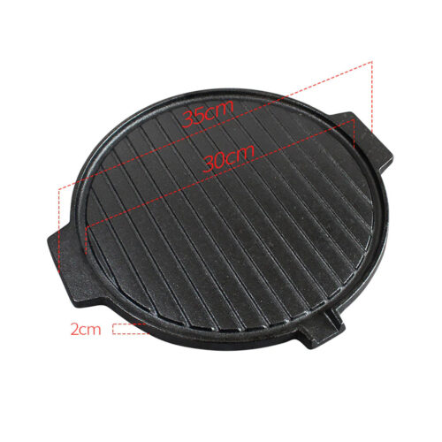 2x 30CM Round Cast Iron Korean BBQ Grill Plate with Handles Drip Lip - Image 8