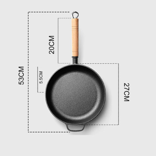 2x 27cm Round Cast Iron Frying Pan Skillet Steak Sizzle Platter with Helper Handle - Image 7