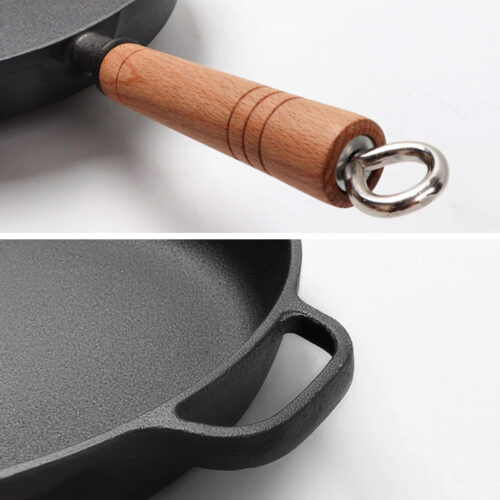 2x 27cm Round Cast Iron Frying Pan Skillet Steak Sizzle Platter with Helper Handle - Image 8