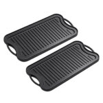 2x 50.8cm Cast Iron Ridged Griddle Hot Plate Grill Pan BBQ Stovetop