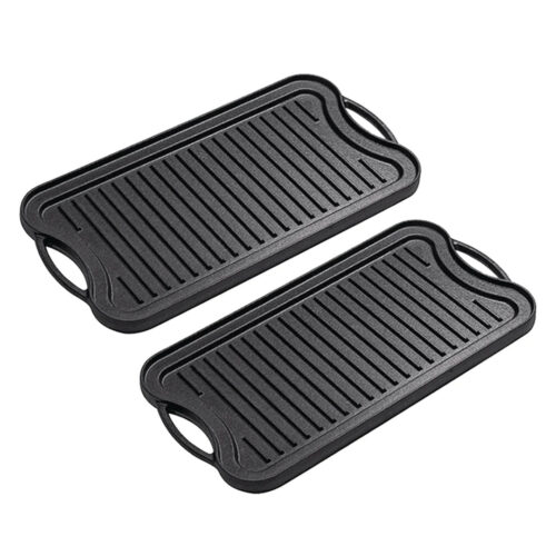 2x 50.8cm Cast Iron Ridged Griddle Hot Plate Grill Pan BBQ Stovetop