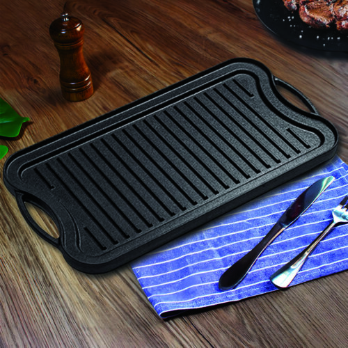 2x 50.8cm Cast Iron Ridged Griddle Hot Plate Grill Pan BBQ Stovetop - Image 2