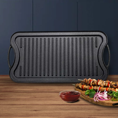 2x 50.8cm Cast Iron Ridged Griddle Hot Plate Grill Pan BBQ Stovetop - Image 6