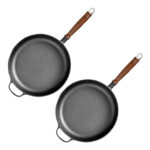 2x 29cm Round Cast Iron Frying Pan Skillet Steak Sizzle Platter with Helper Handle