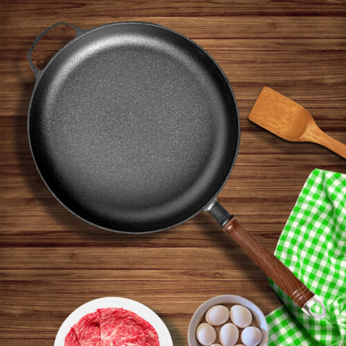 2x 29cm Round Cast Iron Frying Pan Skillet Steak Sizzle Platter with Helper Handle - Image 2