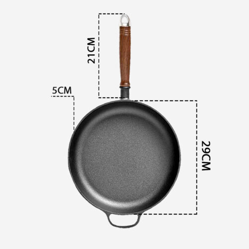 2x 29cm Round Cast Iron Frying Pan Skillet Steak Sizzle Platter with Helper Handle - Image 5