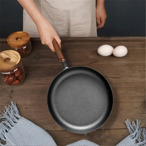 2x 29cm Round Cast Iron Frying Pan Skillet Steak Sizzle Platter with Helper Handle - Image 6