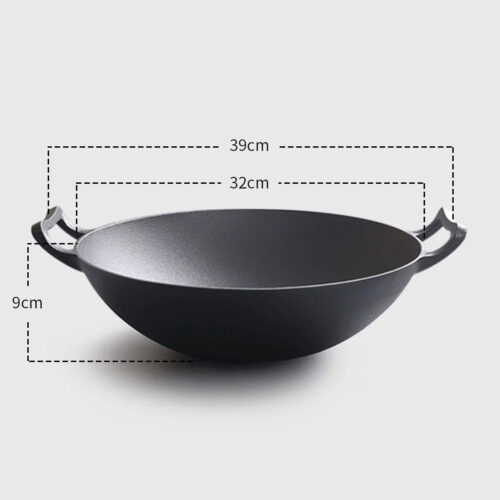 2x 32cm Commercial Cast Iron Wok FryPan Fry Pan with Double Handle - Image 7