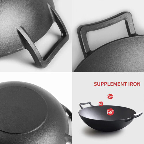 2x 32cm Commercial Cast Iron Wok FryPan Fry Pan with Double Handle - Image 8