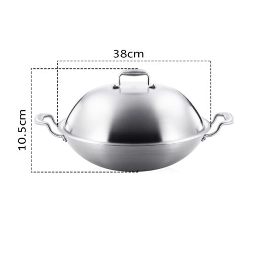 3-Ply 38cm Stainless Steel Double Handle Wok Frying Fry Pan Skillet with Lid - Image 2