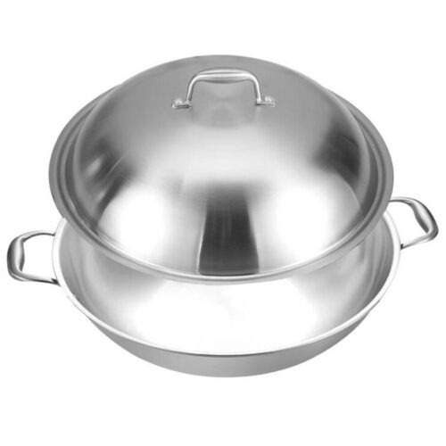 3-Ply 38cm Stainless Steel Double Handle Wok Frying Fry Pan Skillet with Lid - Image 3