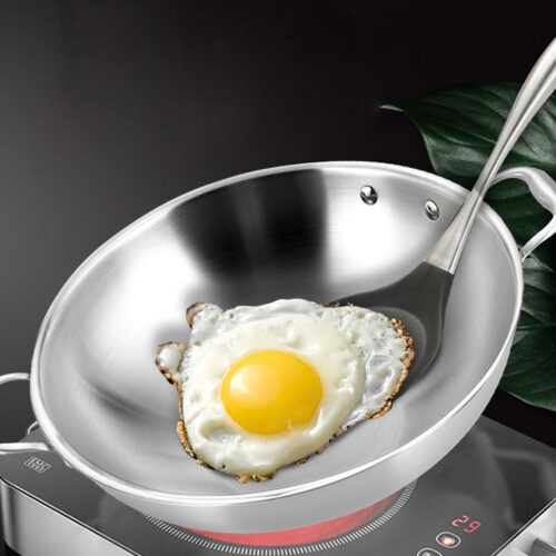 3-Ply 38cm Stainless Steel Double Handle Wok Frying Fry Pan Skillet with Lid - Image 8