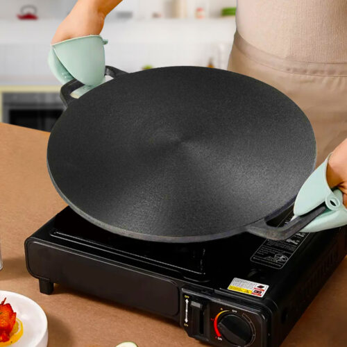 2x 40X33cm Cast Iron Induction Crepes Pan Baking Cookie Pancake Pizza Bakeware - Image 2