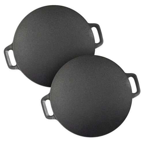 2x 42x37cm Cast Iron Induction Crepes Pan Baking Cookie Pancake Pizza Bakeware