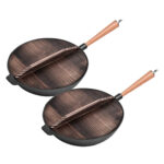 2x 31cm Commercial Cast Iron Wok FryPan Fry Pan