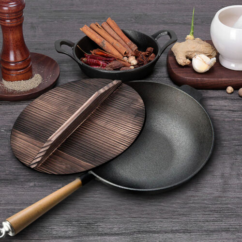 2x 31cm Commercial Cast Iron Wok FryPan Fry Pan - Image 2