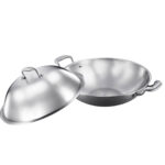 3-Ply 42cm Stainless Steel Double Handle Wok Frying Fry Pan Skillet with Lid