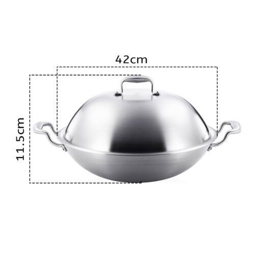 3-Ply 42cm Stainless Steel Double Handle Wok Frying Fry Pan Skillet with Lid - Image 2