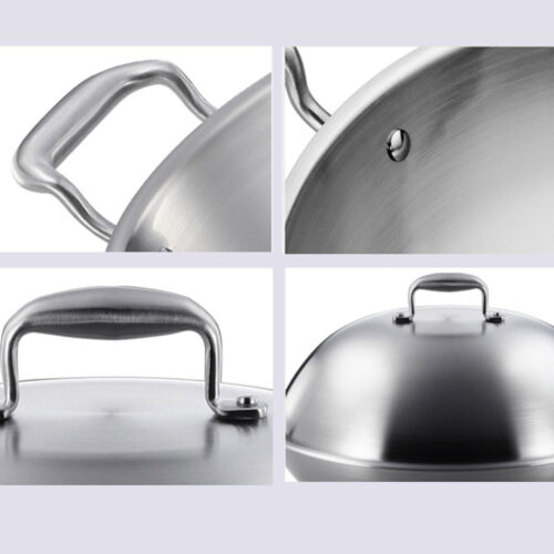 3-Ply 42cm Stainless Steel Double Handle Wok Frying Fry Pan Skillet with Lid - Image 6