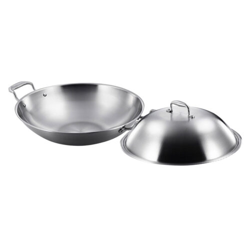 3-Ply 42cm Stainless Steel Double Handle Wok Frying Fry Pan Skillet with Lid - Image 7