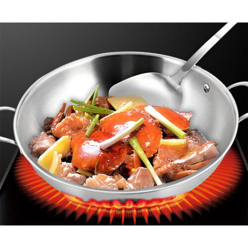 3-Ply 42cm Stainless Steel Double Handle Wok Frying Fry Pan Skillet with Lid - Image 9