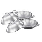 2x 3-Ply 38cm Stainless Steel Double Handle Wok Frying Fry Pan Skillet with Lid
