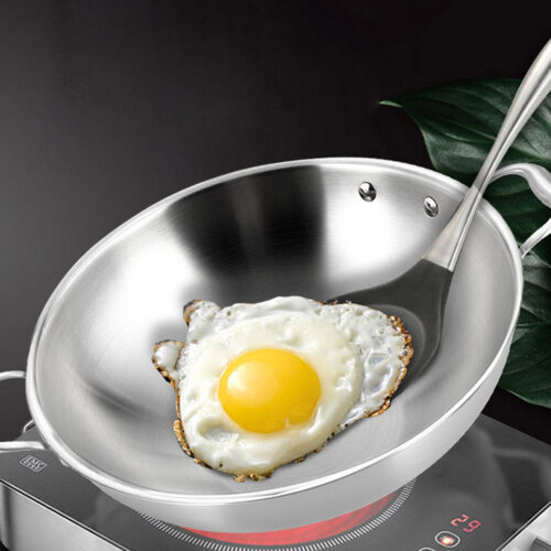 2x 3-Ply 42cm Stainless Steel Double Handle Wok Frying Fry Pan Skillet with Lid - Image 8