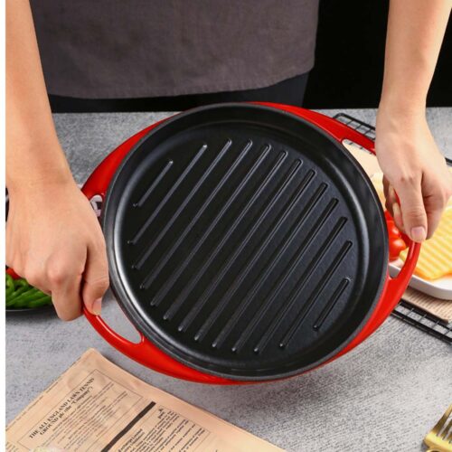 Enamel Porcelain 26cm Cast Iron Frying Pan Skillet Non-stick Coating Steak Sizzle Platter - Image 9