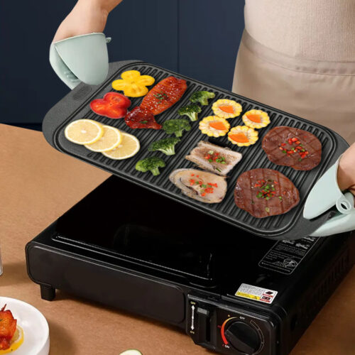 47cm Cast Iron Ridged Griddle Hot Plate Grill Pan BBQ Stovetop - Image 6