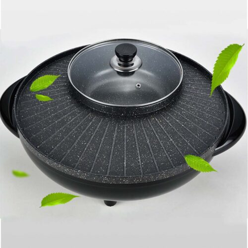 2 in 1 Electric Stone Coated Teppanyaki Grill Plate Steamboat Hotpot 3-5 Person - Image 4