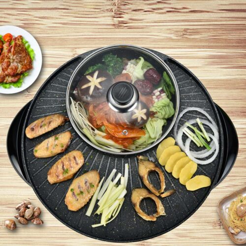 2 in 1 Electric Stone Coated Teppanyaki Grill Plate Steamboat Hotpot 3-5 Person - Image 7