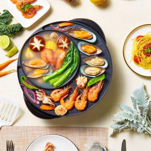 2 in 1 Electric Stone Coated Teppanyaki Grill Plate Steamboat Hotpot 3-5 Person - Image 8