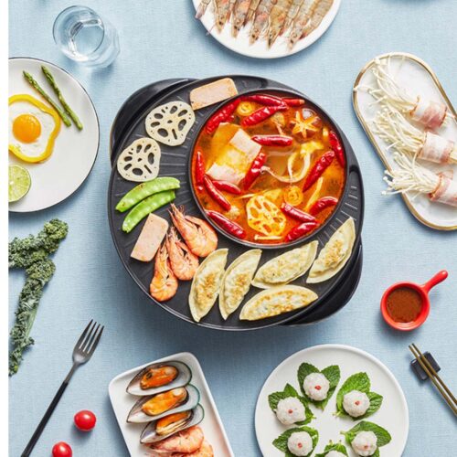 2 in 1 Electric Stone Coated Teppanyaki Grill Plate Steamboat Hotpot 3-5 Person - Image 9