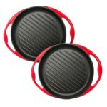 2x Enamel Porcelain 26cm Cast Iron Frying Pan Skillet Non-stick Coating Steak Sizzle Platter