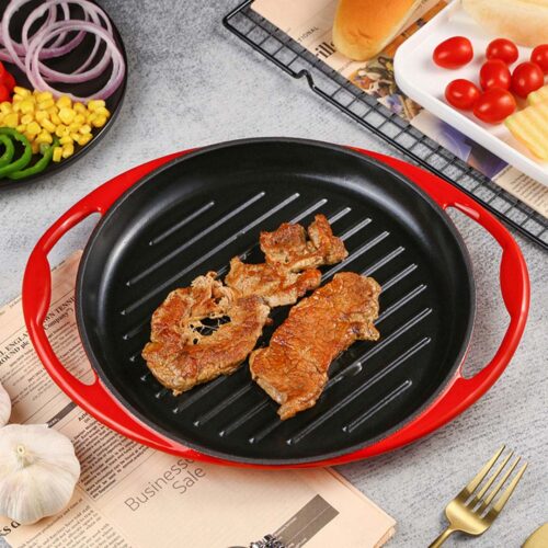 2x Enamel Porcelain 26cm Cast Iron Frying Pan Skillet Non-stick Coating Steak Sizzle Platter - Image 8