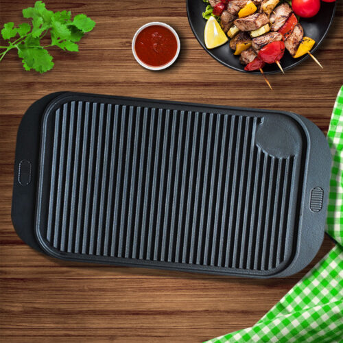 2x 47cm Cast Iron Ridged Griddle Hot Plate Grill Pan BBQ Stovetop - Image 2