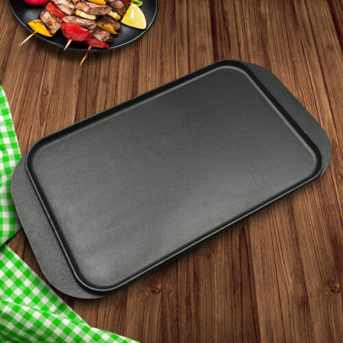 2x 47cm Cast Iron Ridged Griddle Hot Plate Grill Pan BBQ Stovetop - Image 3