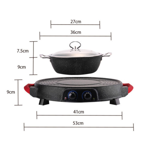 2 in 1 Electric Stone Coated Grill Plate Steamboat Two Division Hotpot - Image 4