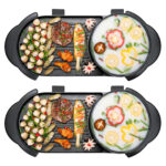 2x 2 in 1 Electric Non-Stick BBQ Teppanyaki Grill Plate Steamboat Hotpot 2-8 Person