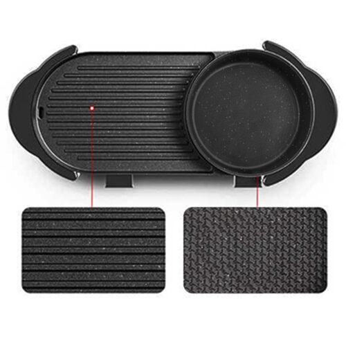2x 2 in 1 Electric Non-Stick BBQ Teppanyaki Grill Plate Steamboat Hotpot 2-8 Person - Image 3