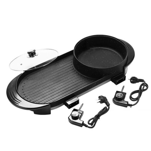 2x 2 in 1 Electric Non-Stick BBQ Teppanyaki Grill Plate Steamboat Hotpot 2-8 Person - Image 5