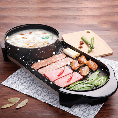 2x 2 in 1 Electric Non-Stick BBQ Teppanyaki Grill Plate Steamboat Hotpot 2-8 Person - Image 6