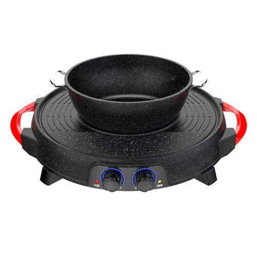 2x 2 in 1 Electric Stone Coated Teppanyaki Grill Plate Steamboat Hotpot - Image 8