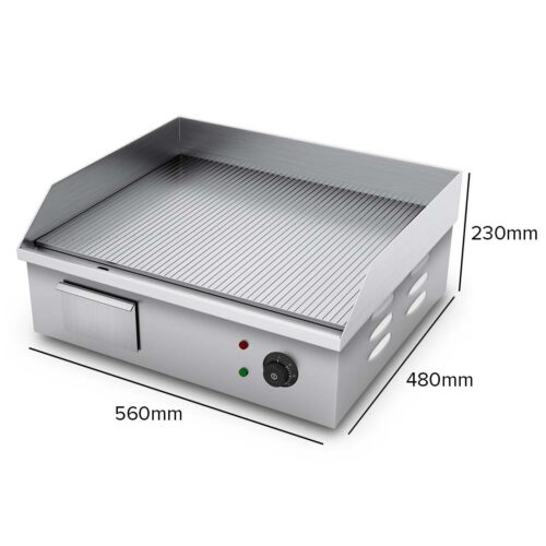 2200W Stainless Steel Ribbed Griddle Commercial Grill BBQ Hot Plate 56*48*23cm - Image 3
