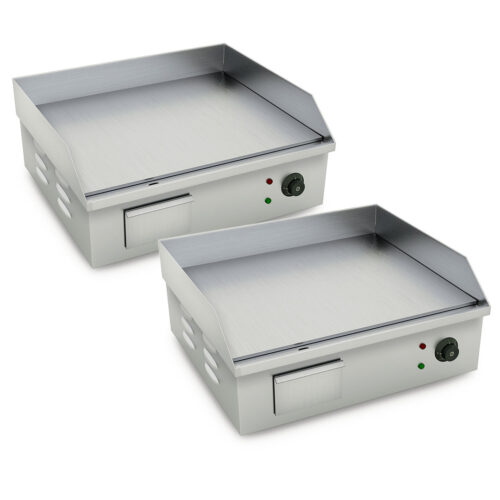 2x Electric Stainless Steel Flat Griddle Grill BBQ Hot Plate 2200W