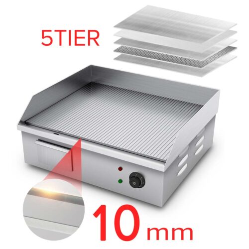 2x Electric Stainless Steel Ribbed Griddle Commercial Grill BBQ Hot Plate - Image 4
