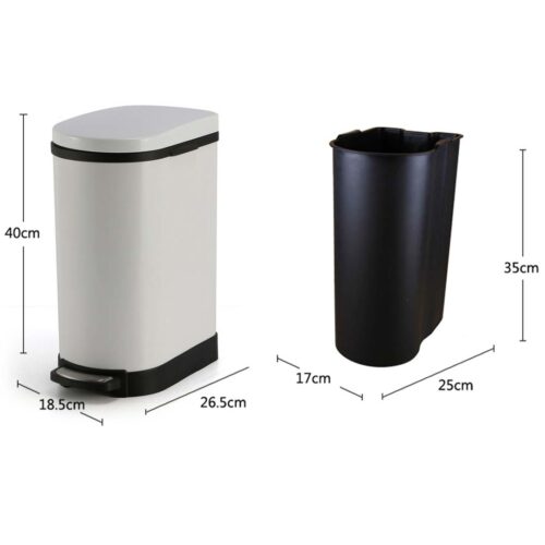 Foot Pedal Stainless Steel Rubbish Recycling Garbage Waste Trash Bin 10L U White - Image 4