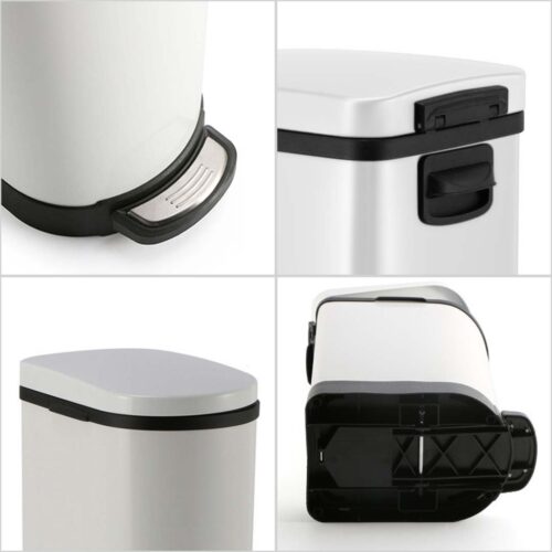 Foot Pedal Stainless Steel Rubbish Recycling Garbage Waste Trash Bin 10L U White - Image 5