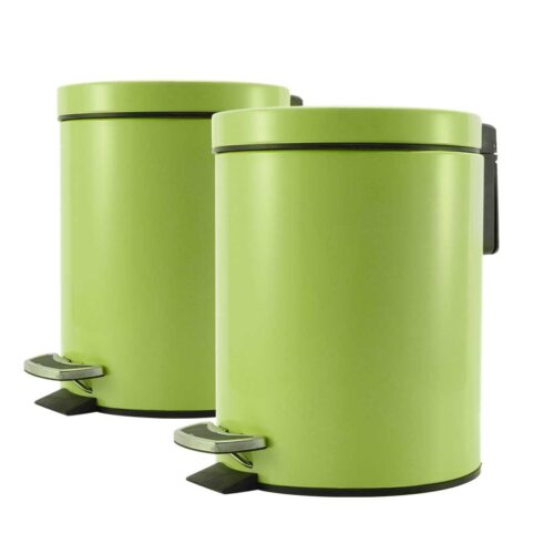 2x 7L Foot Pedal Stainless Steel Rubbish Recycling Garbage Waste Trash Bin Round Green