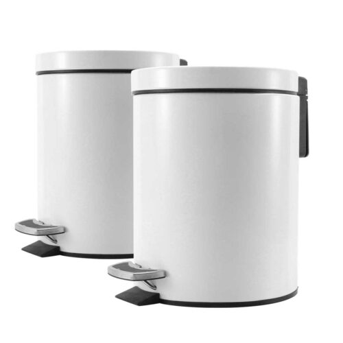 2x 7L Foot Pedal Stainless Steel Rubbish Recycling Garbage Waste Trash Bin Round White